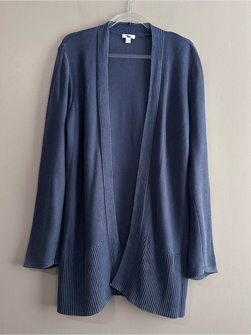 J. Jill Washed Blue 100% Cotton Lightweight Knit Open Cardigan Womens Large